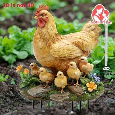 Cọc trang trí sân vườn hình gà mẹ và gà con kiểu Bohemian, dạng phẳng 2D, chất liệu acrylic, chống thấm nước, chống trầy xước, thích hợp cho chậu cây, cảnh quan, thu hút ánh sáng mặt trời, tuyệt vời cho sân hiên và bãi cỏ.