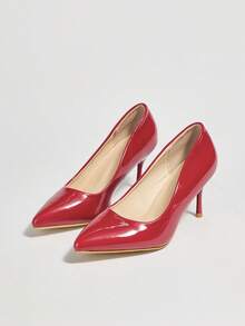 Women's Classic High Heel Pumps, Pointed Toe Work Shoes, Slip-On Spring/Autumn Dress Shoes, Breathable Office/Business Formal Shoes, Red Heels - Red - View 5