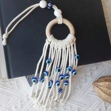 Decorazione appesa a forma di occhio blu intrecciata a mano, ornamento per interni/auto, regalo raffinato - bianco - Visualizzare 3