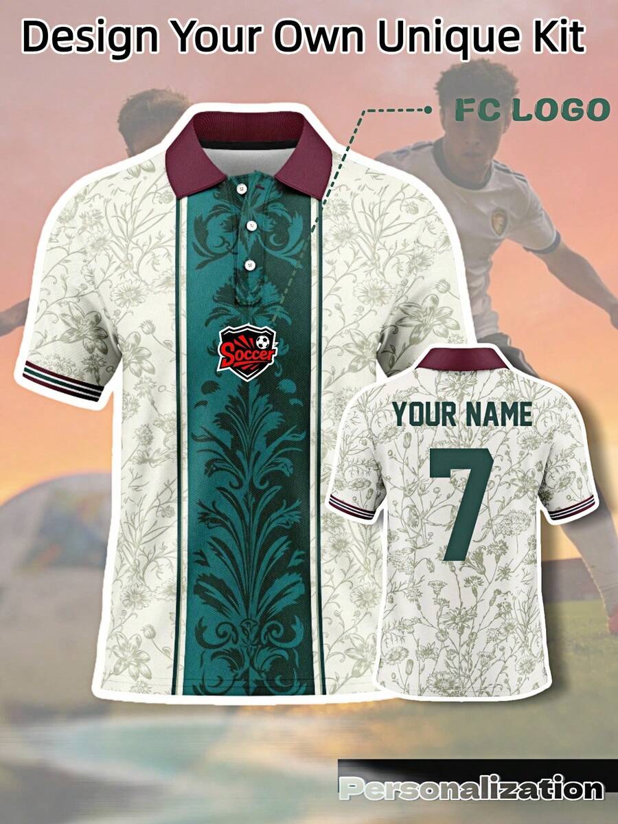 Customized 2026 Betis Football Match Floral Training Polo Shirt - Personalized Name And Number, Green And White Botanical Pattern Polo Shirt Sports - White - View 1