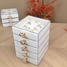 新款迷你五层/三层透明桌面首饰收纳盒，防刮绒面项链戒指展示架，节日礼物 - 彩色 - 查看 5