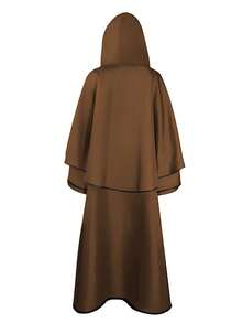 中世纪复古连帽斗篷，嘉年华歌剧表演长袍，巫师死神角色扮演服装 - 卡其色 - 查看 2