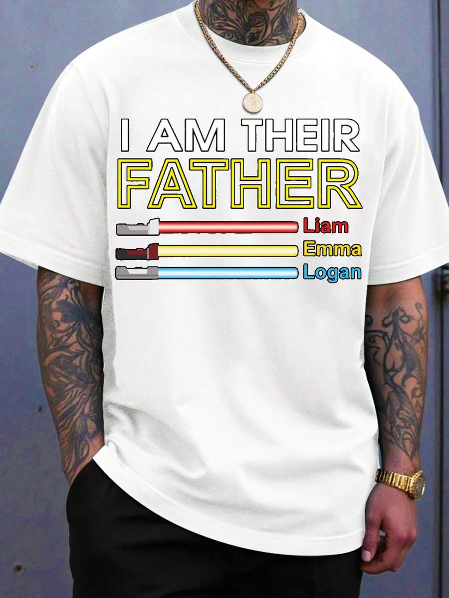 I Am Their Father Star Wars Lightsaber Personalized T-Shirt For Dad With Kids Names Liam Emma Logan Custom Gift For Fathers Day Birthday - trắng - Xem 1