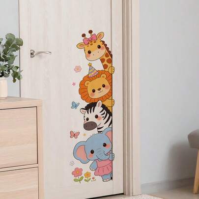 2D立体家居墙贴 躲猫猫动物墙贴 趣味长颈鹿狮子斑马大象探出头来 浴室门贴 卧室装饰 游戏室 客厅 儿童房 婴儿房墙面装饰 自粘式