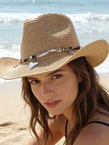 Straw Cowboy Hat, Suitable For Beach Vacation, UV Protection, Windproof, Western Style Sun Hat - Multicolor - View 5