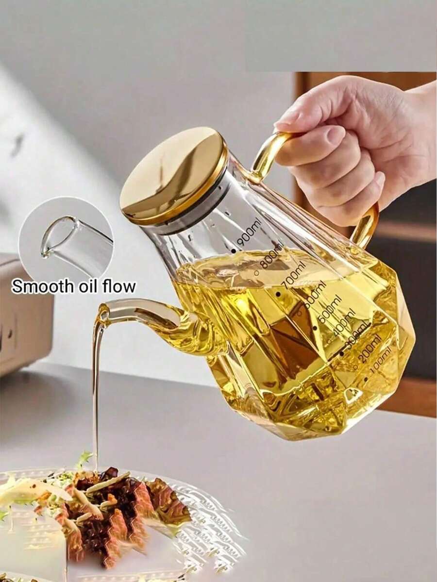 1pc Oil Pump Series - 500ml, 700ml, 900ml Crystal Glass Material, Angle Controlled Pump Head, Comfortable Handle (No PVC, Machine Washable) - Suitable For Storing Edible Oil, Essential For Kitchen, Modern Kitchen Supplies, Durable Glass Material (EPE Foam And Kraft Paper Packaging) - Multicolor - View 1