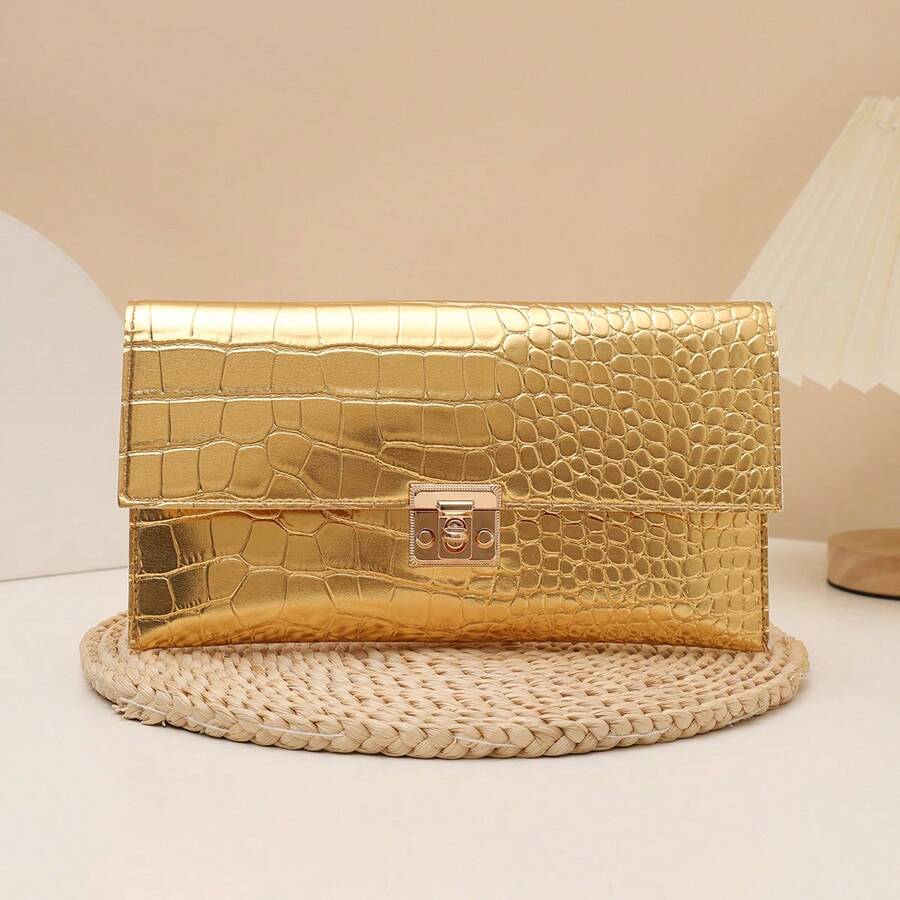 Elegant Women's Clutch Bag, Niche Handbag, New Clutch Purse, Fashionable Minimalist Envelope Bag, Graceful Wristlet - Gold - View 1