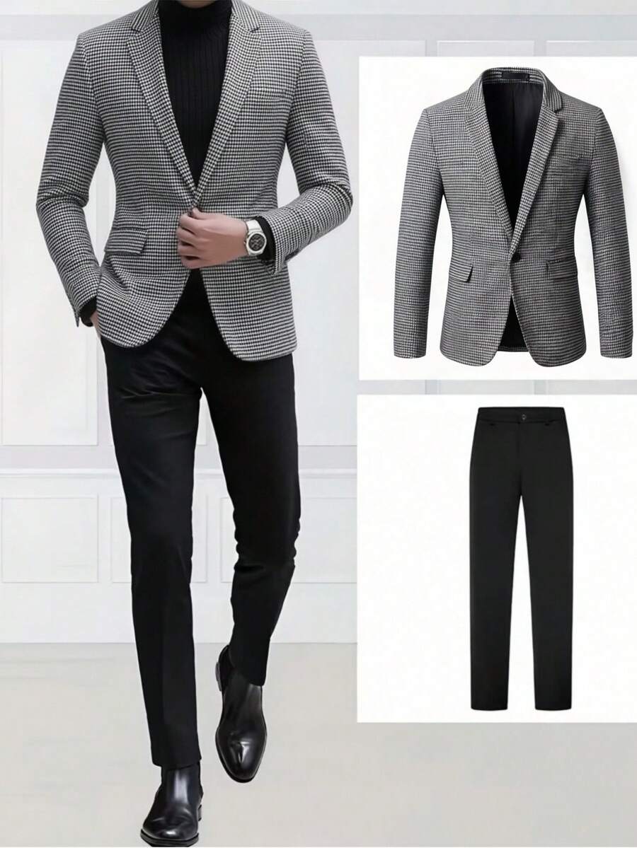 Men's Casual Gentleman Suit, Fashionable British Style Essential For Work And Daily Wear, Jacket And Pants Set - Multicolor - View 1