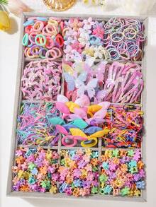 814 piezas/Set Accesorios para el cabello de princesa básicos y coloridos para niñas y adolescentes, incluye gomas de pelo, pasadores, diademas y otros accesorios para el cabello, para uso diario y como regalo - Rosa - Ver 2