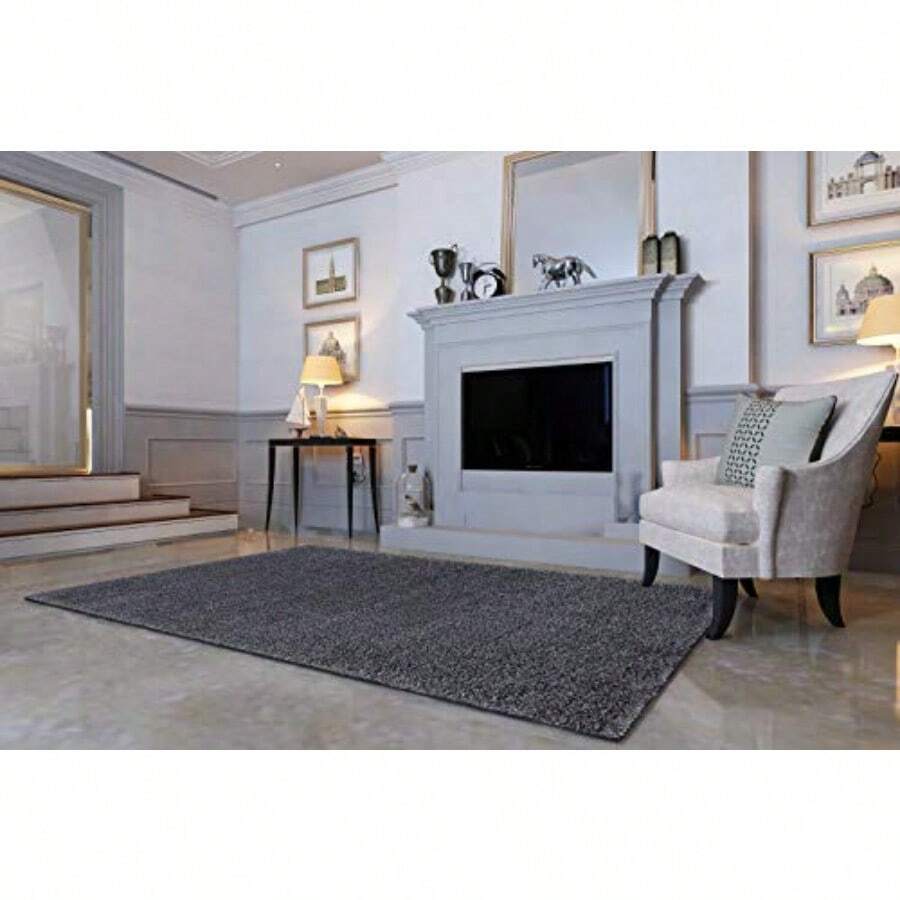 Elegant Comfort Luxury Softest Shaggy Collection Modern Indoor Area Fluffy Living Room Carpets for Bedroom Home Décor Nursery Rug 5 x 7' Silver Grey - Gris Plateado - Ver 1
