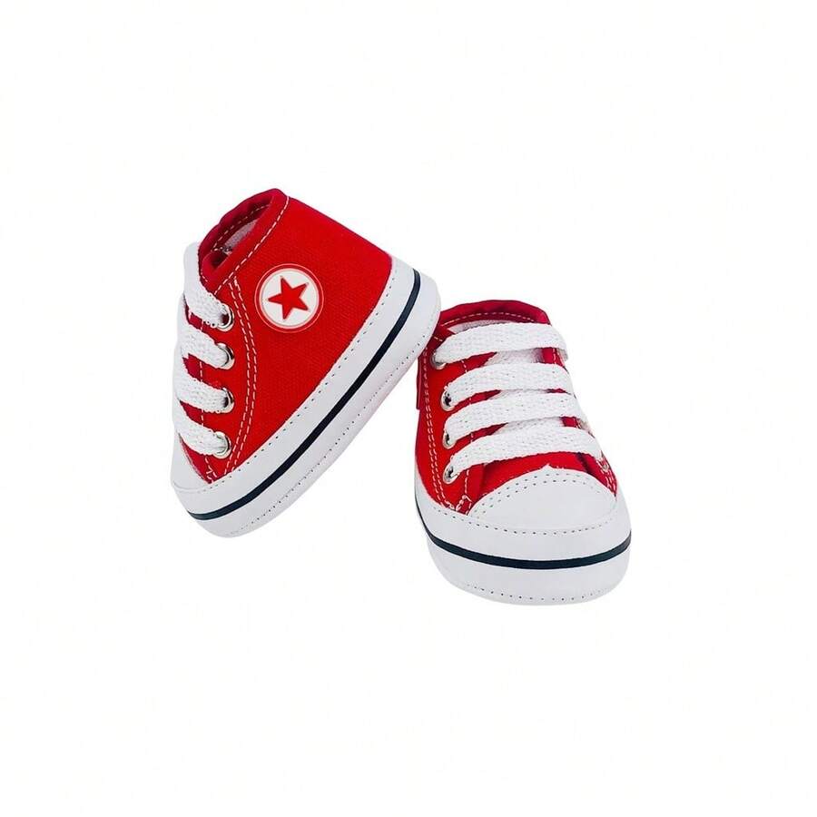 Baby Boy Shoes, High-Top Sneakers, Newborn Size, Comfortable Canvas - 紅色 - 查看 1