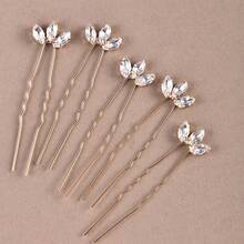 5pcs Handmade White Glass Diamond Leaf Hair Clips, Bridal Wedding Party Accessories - Gold - View 2