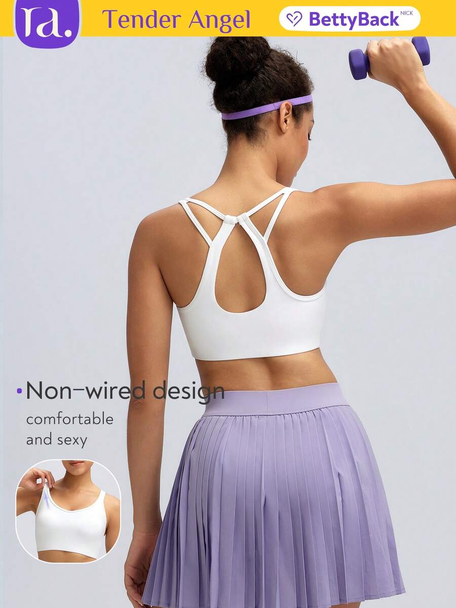 Tender Angel New Cross-Back Sports Bra, Wireless Supportive Yoga Camisole Activewear - White - View 1