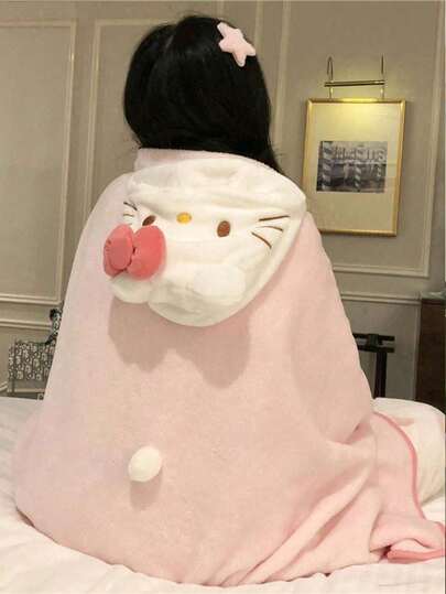 SANRIO 1件装女士/女孩连帽浴袍，可作浴巾、毯子、卡通印花披肩、睡衣、午睡毯、午休盖毯、办公室空调睡衣、多功能披肩、可爱毛绒披肩、舒适家居/宿舍睡衣、成人男女通用情侣浴袍、睡衣，适合新娘、伴娘、居家婚礼夏季家居睡衣装饰