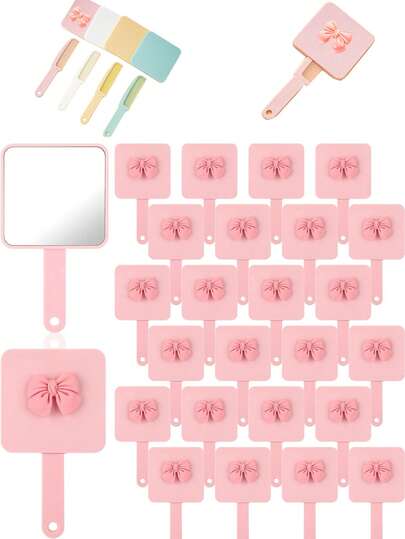 1/2/5/10Pink Bow Party Gift, Hand-Held Mirror Loose, Ladies' Birthday Bridal Gift Party Graduation Ceremony, Pocket Small Mini Hand-Held Retractable Mirror Bag