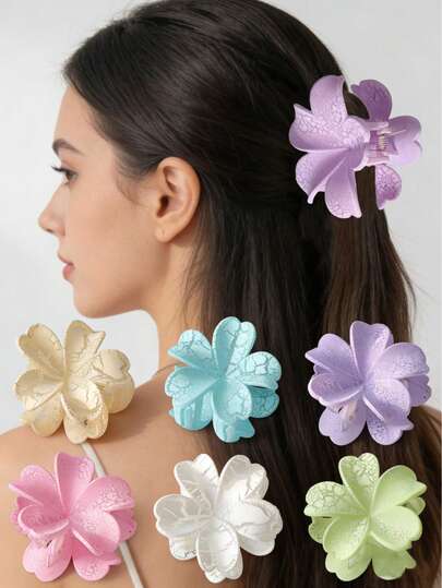 6个大号花朵发夹，适合发量浓密或稀疏的女性，牢固防滑花朵夹，哑光大理石纹理波西米亚风格发饰，理想的日常使用发饰