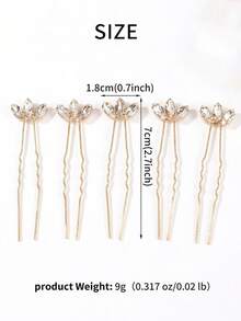 5pcs Women's Handmade White Glass Rhinestone Leaf Hair Fork Headpiece Bride Wedding Party,Summer,Beach - Gold - View 8
