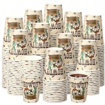 10/20/40 Stück 9oz Einweg-Papierbechern im Western-Cowboy-Stil, geeignet für Cowboy-Hochzeitspartys, Cowboy-Geburtstagsparty-Dekorationen