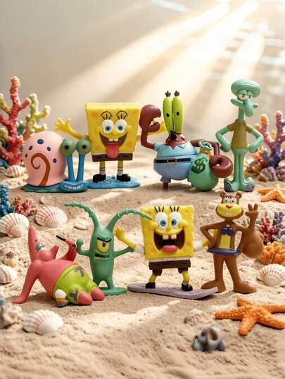  12pcs SpongeBob SquarePants Family Portrait Collection, SpongeBob SquarePants, Patrick Star, Squidward, Sandy, Plankton, Mr. Krabs Bikini Bottom Residents Figurines, Desktop Decor, Car Ornaments, Cute Cartoon Birthday Gifts, SpongeBob SquarePants And His Friends Birthday Decorations, Random Style Desktop Ornaments, Cake Toppers, Aquarium Underwater Decorations, Ideal For Holidays, Birthdays, Christmas Gifts, Christmas Stocking Stuffers, SpongeBob SquarePants Fan Must-Have Birthday Gift Bags, Actual Product May Vary From Image