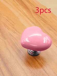 3pcs/6pcs Colorful Heart-Shaped Toilet Flush Button, Creative Bathroom Toilet Tank Auxiliary Accessory - Pink - View 3