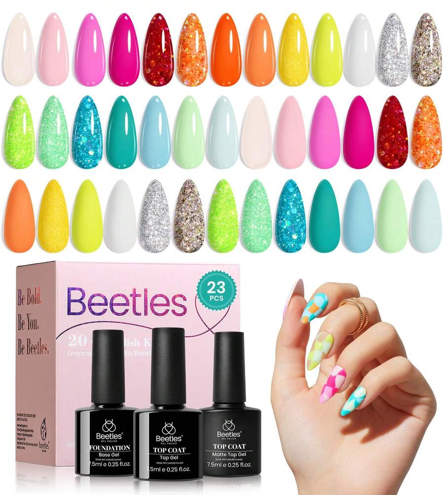 Beetles Spring Gel Polish Set - Fingertip Palette, 32 Colors Valentines Polish Set With Base Top Coat - 20 Nữ hoàng sắc màu của các diva - Xem 1