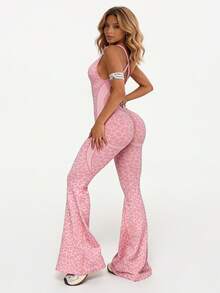 1 bộ jumpsuit nữ họa tiết da báo, thiết kế lưng chéo, xếp ly, dáng xòe nâng ngực. - Hồng - Xem 9