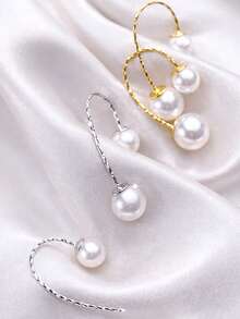 1件装925纯银双珍珠肚脐环 - 时尚圆形肚脐环肚脐钩 - 优雅肚脐饰品 - 單隻 - 查看 5