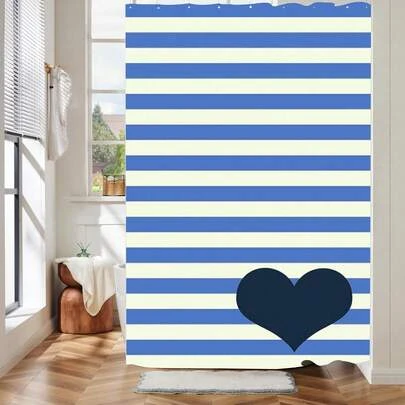 1pc Blue And White Checkered Shower Curtain Suitable For Bathroom Bathtub Partitions Bathroom Accessories Bathroom Curtain Decoration