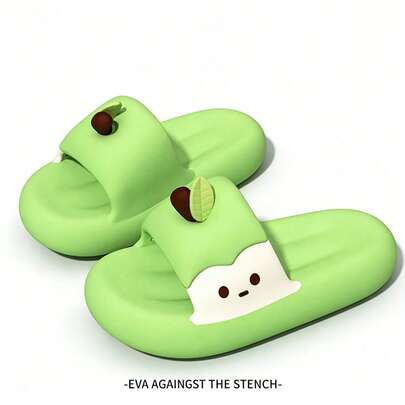 女士休闲拖鞋，可爱卡通苹果图案，加厚EVA鞋底，防滑透气，情侣舒适家居拖鞋（建议选购大一码）