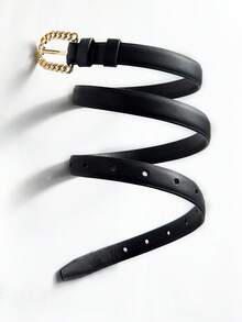 Cinturón casual de mujer con diseño hueco dorado y hebilla de metal - Negro - Ver 4