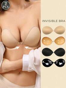 1 Pair Women Invisible Strapless Self-Adhesive Push-Up Bra, Reusable, Suitable For Wedding Dress, Strapless And Backless Dresses, Cute Bra - Multicolor - View 16