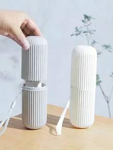 1/2支装便携式旅行牙刷盒，牙膏/牙刷/洗面奶收纳盒，防尘透气牙刷架，条纹防滑漱口杯，适合居家日常、户外旅行、商务出行、露营、返校季、夏季旅行等场合，浴室用品，个人护理收纳，旅行必备 - 多色A款 - 查看 4
