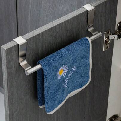 1 cái giá treo khăn bằng thép không gỉ không cần khoan, thanh treo khăn gắn cửa tủ, móc treo quần áo nhà bếp/phòng tắm, giá đựng khăn tay phòng tắm, dụng cụ sắp xếp nhà cửa tối giản.