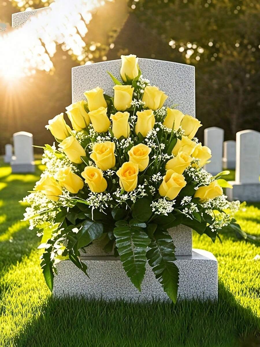 24pcs Artificial Rose Bouquet, Elegant Rose Shaped, Plastic Material, Suitable For Cemetery, Bright Decoration Without Maintenance, Suitable For Cemetery And Funeral Home, Elegant Memorial Decoration, Eternal Commemorative Floral, Outdoor Artificial Flower - Multicolor - View 1