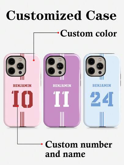 1pc Customized Sports Jersey Style Numbered Striped Signature, Custom Color, 2-In-1 Glossy Filmic Hard Phone Case Suitable For IPhone 11/12/13/14/15/16 17 Pro Max