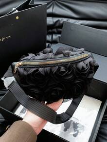 New Evening Flower Chest Bag, Girl's High-End Elegant Versatile Stylish Minimalist Crossbody Shoulder Bag - Black - View 10