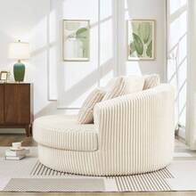 61-Inch Oversized Round Chaise Longue Chair Indoor, Modern Upholstered Corduroy Deep Seat Circle Single Cloud Lounge Floor Sofa Chair For Living Room, Bedroom Apartment - Màu be - Xem 6