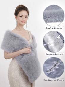 1PC Fluffy Faux Fur Warm Shawls And Wraps For Evening Dresses, Large Soft Plush Wedding Shawl For Party,Perfect Gift For Mother And Wife - Multicolor - View 6