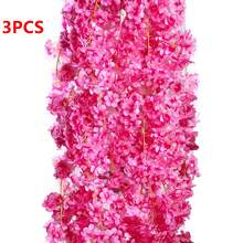 6pcs/Set 5.9ft Artificial Cherry Blossom Flower Garland Hanging Vine, Suitable For Spring Home Room Wedding Party Decor - Multicolor - View 18