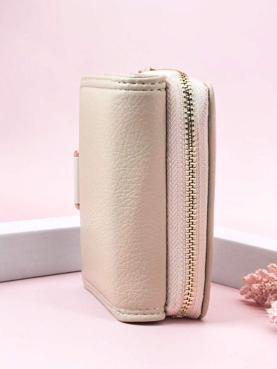 MINGYOU Short Tri-Fold Handbag Wallet, PU Leather Women's Multi-Function Wallet With Zipper, Large Capacity Coin Purse, ID Card Holder For Women Wallet Mini Wallet Purse Wallet Small Wallet Cute Wallet Travel Essential Summer - Apricot - View 1