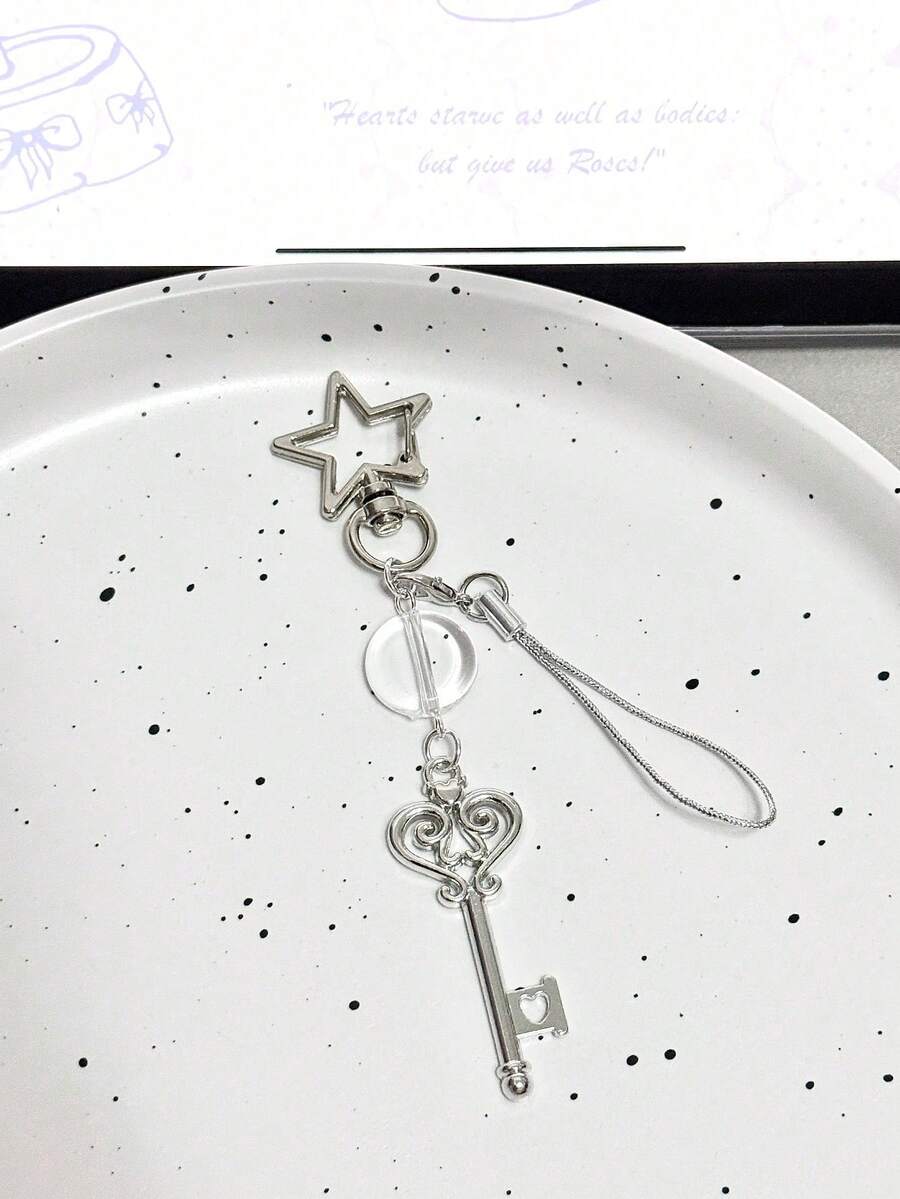 1 pieza Llavero compacto con encanto de "Puerta de las Estrellas", correa para teléfono, colgante con cuentas, cadena colgante para mochila, diseño original - Plateado - Ver 1