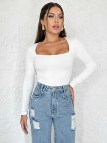 Kit 1, 3 Bodysuits, Women's Shaping Bodysuit, Second Skin Style, Square Neckline, Long Sleeves, Basic, High Fashion, Versatile, Elegant, Blogger Style - BLACK-wHITE-bEIGE - View 3