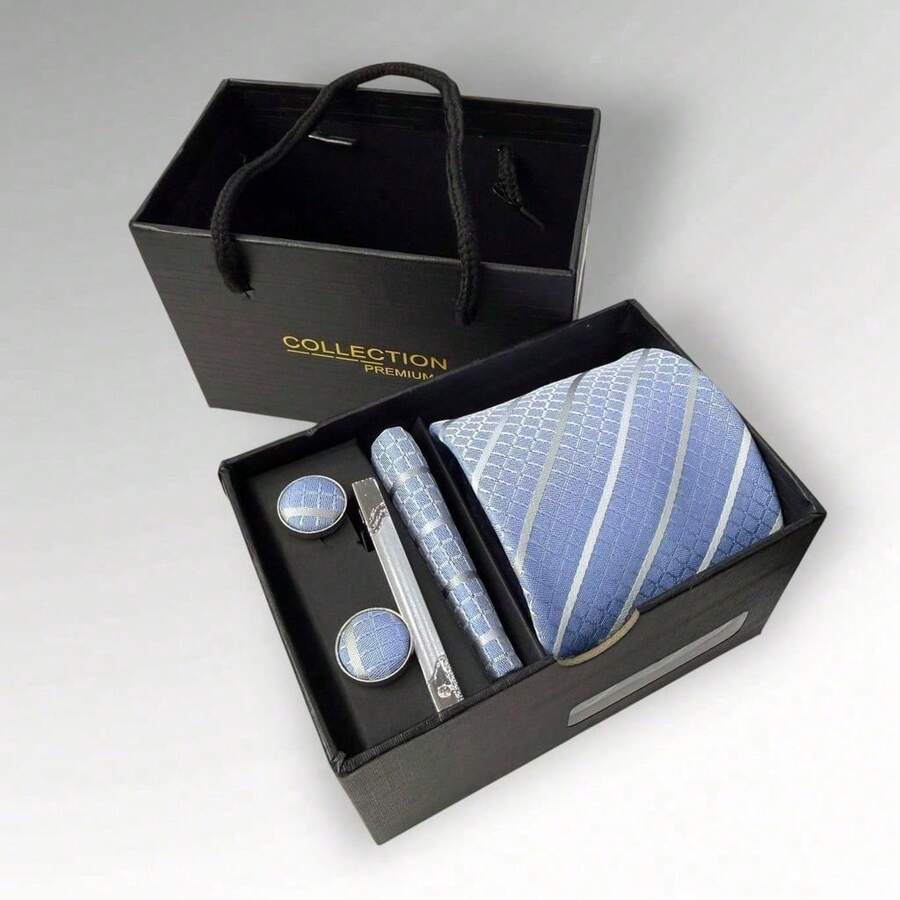 DOZE GOLDEN Premium Quality Traditional Tie Set For Events And Weddings. - 29 Azul claro - Ver 1