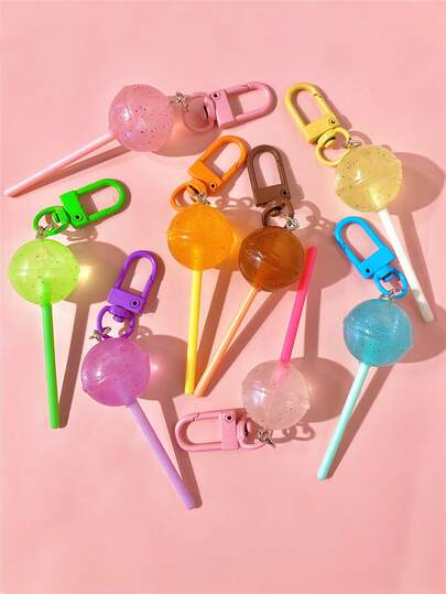 1pc/8pcs Cute ABS Plastic Shiny Candy Lollipop Shape Decoration, For Backpack, Bag, Phone, Key Chain, Party Favor, Spring/Summer Campus
