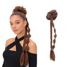 Buds Ball Head Bubble Ponytail 24 Inch Black High Temperature Silk Ladies Wig - Multicolor - View 2