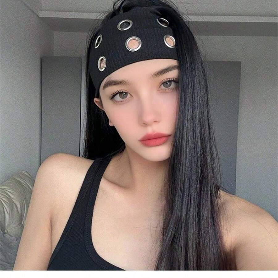 1pc Fashion Punk Headband, Gothic Style Soft Non-Slip Elastic Hollow Beach/Holiday Headband, Stretchy Yoga Sports Headband, Versatile Daily Wear - trắng - Xem 1