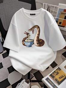 Women T-Shirt Print Funny Ramen Snake Ball Python T-Shirt S- 4XL - White - View 2