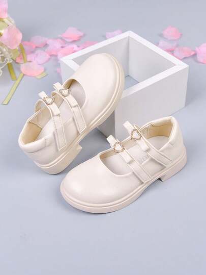 Beige Children's Flat Shoes, Non-Slip And Wear-Resistant Soft Leather Uppers, Suitable For Outdoor Games And Activities, Spring/Autumn Apricot Girls' Soft Bottom Comfortable And Lightweight Mary Jane Shoes, Suitable For Summer Outings And Vacations White Girls' Princess Shoes With Hook And Loop Closure, Heart-Shaped Rhinestone Decor, Suitable For 5-18 Years Old Girls' Outdoor Activities And Daily Wear