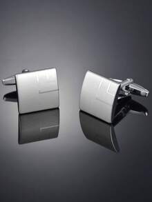 Modische und beliebte Herren-Manschettenknöpfe mit geometrischem Dekor aus Kupfer als Schmuckgeschenk und für einen stilvollen Look - Silber - Übersicht 4