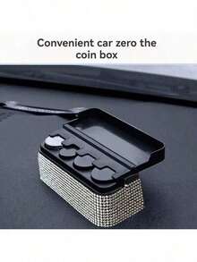 Soporte para monedas de coche con incrustaciones de diamantes, se ajusta a la mayoría de coches y camiones, organizador de accesorios para el coche - Caja para monedas con incrustaciones de diamantes - Ver 9